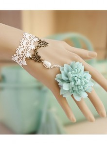 Baroque Retro Fashion Blue Flowers White Lace Pearl Women With Ring Bracelet