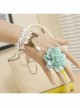 Baroque Retro Fashion Blue Flowers White Lace Pearl Women With Ring Bracelet