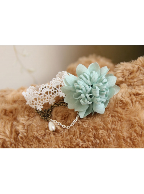 Baroque Retro Fashion Blue Flowers White Lace Pearl Women With Ring Bracelet