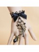 Gothic Court Retro Bird Black Bow Crystal Lace Bracelet With Ring One Chain
