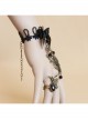 Gothic Court Retro Bird Black Bow Crystal Lace Bracelet With Ring One Chain