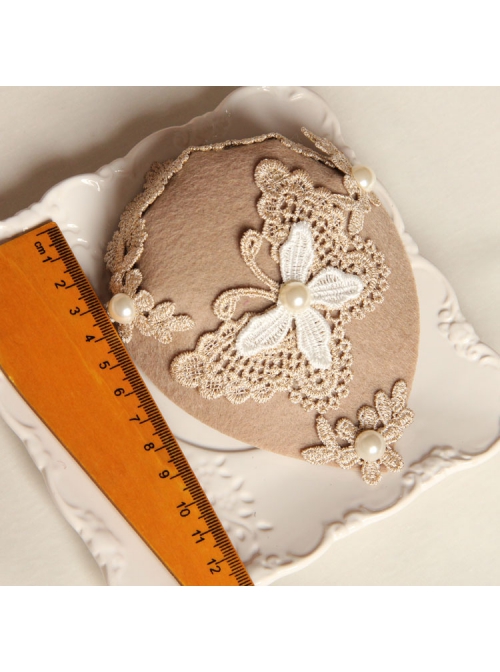 Fashion Retro Palace Pink Lace Butterfly Pearl Lady Autumn Winter Small Top Hat Hairpin
