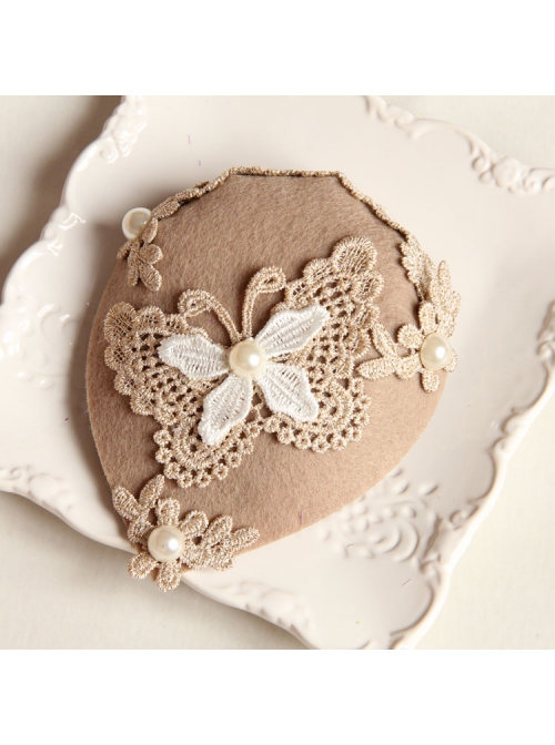 Fashion Retro Palace Pink Lace Butterfly Pearl Lady Autumn Winter Small Top Hat Hairpin