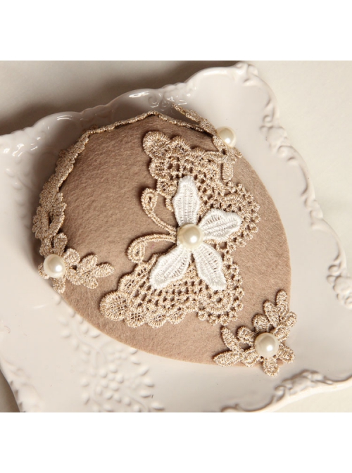 Fashion Retro Palace Pink Lace Butterfly Pearl Lady Autumn Winter Small Top Hat Hairpin
