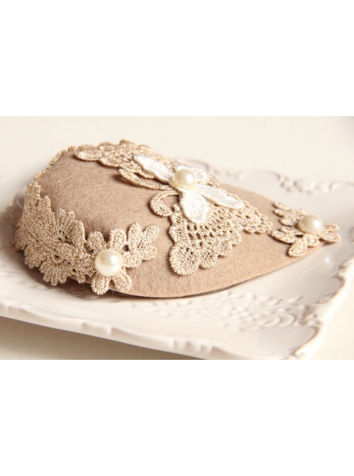 Fashion Retro Palace Pink Lace Butterfly Pearl Lady Autumn Winter Small Top Hat Hairpin