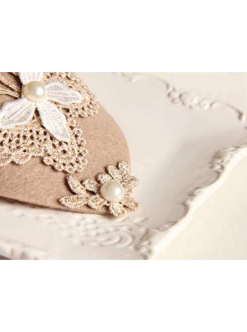 Fashion Retro Palace Pink Lace Butterfly Pearl Lady Autumn Winter Small Top Hat Hairpin