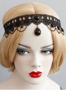 Fashion Retro Halloween Prom Gothic Black Lace Jewel Pearl Headband