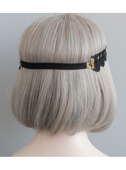 Fashion Retro Halloween Prom Gothic Black Lace Jewel Pearl Headband