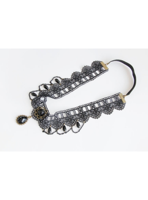Fashion Retro Halloween Prom Gothic Black Lace Jewel Pearl Headband