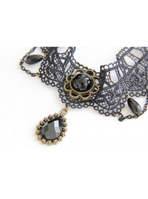 Fashion Retro Halloween Prom Gothic Black Lace Jewel Pearl Headband