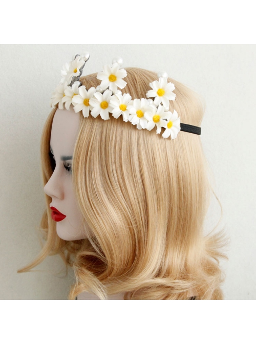 Fashion Retro Christmas White Daisy Flowers Pearl Crown Bridal Female Hairband