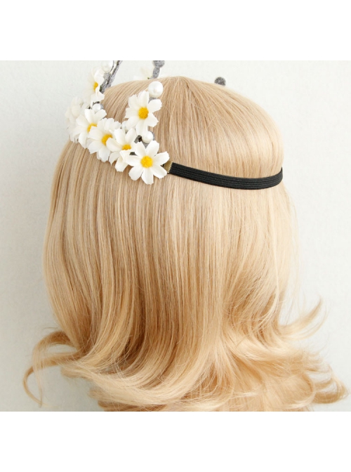 Fashion Retro Christmas White Daisy Flowers Pearl Crown Bridal Female Hairband