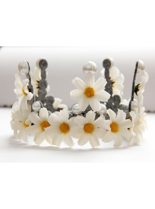 Fashion Retro Christmas White Daisy Flowers Pearl Crown Bridal Female Hairband