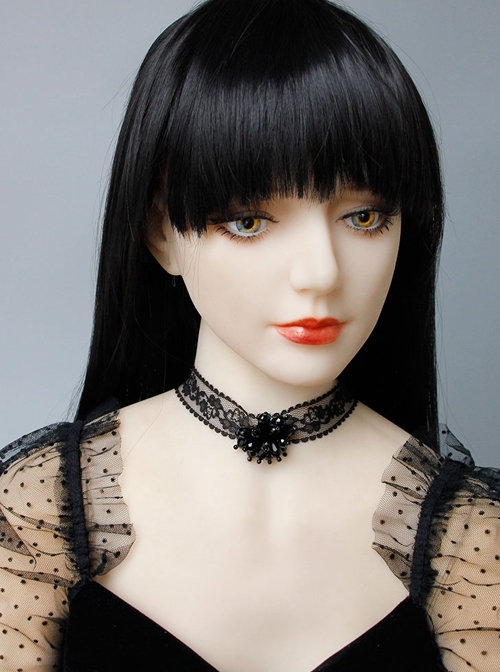 Gothic Retro Personality Lace Beaded Flower Man-Made Crystal Fashion Black Choker