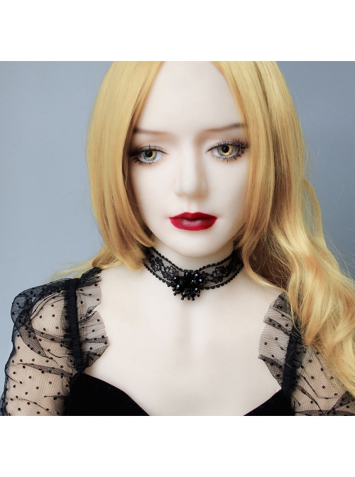 Gothic Retro Personality Lace Beaded Flower Man-Made Crystal Fashion Black Choker