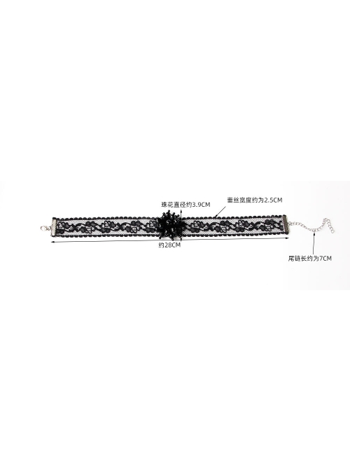 Gothic Retro Personality Lace Beaded Flower Man-Made Crystal Fashion Black Choker