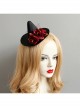 Gothic Retro Fashion Halloween Witch Black Net Gauze Red Rose Masquerade Party Hat Hairpin