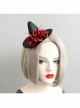 Gothic Retro Fashion Halloween Witch Black Net Gauze Red Rose Masquerade Party Hat Hairpin