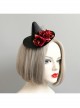 Gothic Retro Fashion Halloween Witch Black Net Gauze Red Rose Masquerade Party Hat Hairpin