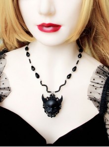 Retro Gothic Personality Fashion Black Grim Reaper Demon Crystal Sweater Chain Hip Hop Necklace