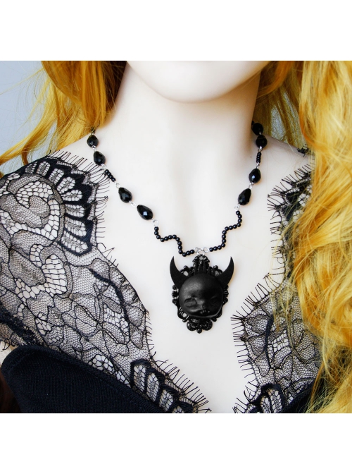 Retro Gothic Personality Fashion Black Grim Reaper Demon Crystal Sweater Chain Hip Hop Necklace