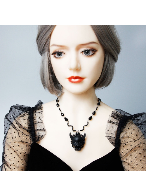 Retro Gothic Personality Fashion Black Grim Reaper Demon Crystal Sweater Chain Hip Hop Necklace