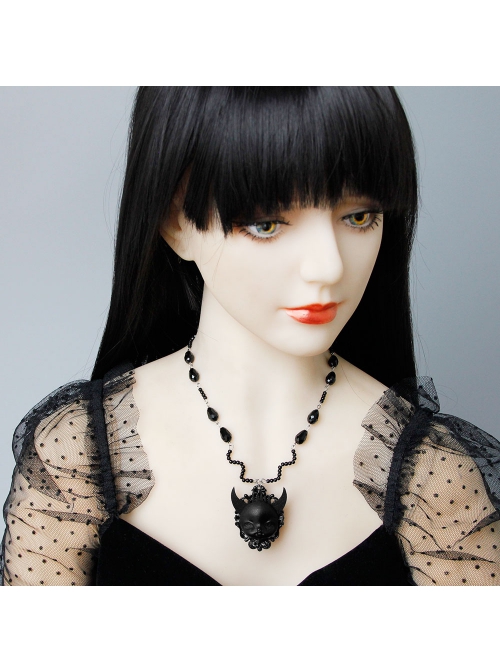 Retro Gothic Personality Fashion Black Grim Reaper Demon Crystal Sweater Chain Hip Hop Necklace
