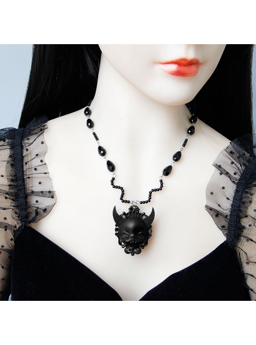 Retro Gothic Personality Fashion Black Grim Reaper Demon Crystal Sweater Chain Hip Hop Necklace