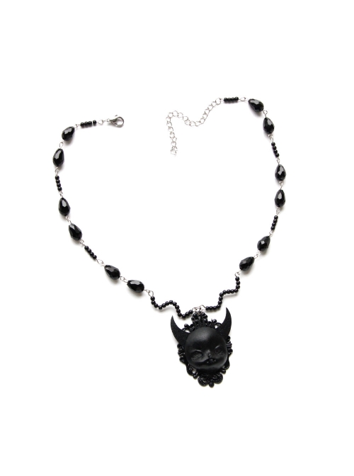 Retro Gothic Personality Fashion Black Grim Reaper Demon Crystal Sweater Chain Hip Hop Necklace