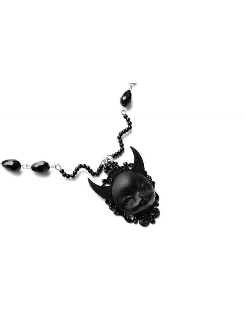 Retro Gothic Personality Fashion Black Grim Reaper Demon Crystal Sweater Chain Hip Hop Necklace
