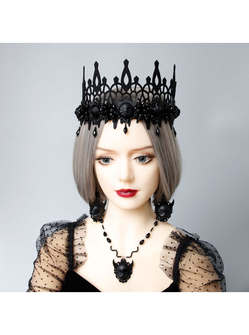 Retro Gothic Personality Fashion Black Grim Reaper Demon Crystal Sweater Chain Hip Hop Necklace