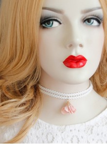 Fashion Retro Cute Baroque Personality Pink Flower Elastic White Female Collar