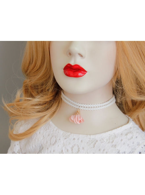 Fashion Retro Cute Baroque Personality Pink Flower Elastic White Female Collar