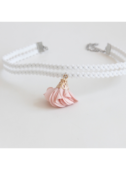 Fashion Retro Cute Baroque Personality Pink Flower Elastic White Female Collar