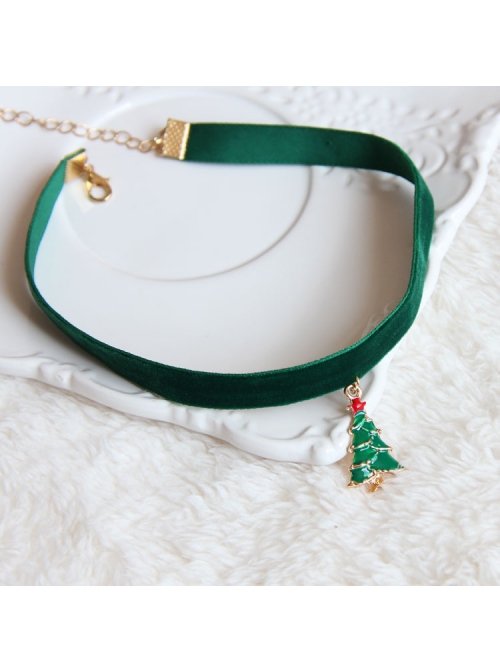 Simple Green Holiday Christmas Fashion Retro Christmas Tree Velvet Rope Choker