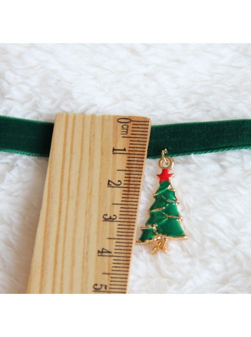Simple Green Holiday Christmas Fashion Retro Christmas Tree Velvet Rope Choker
