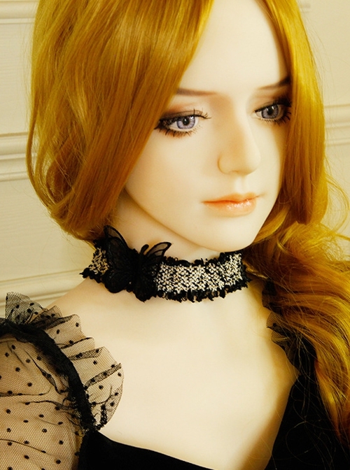 Gothic Retro Fashion Simple Butterfly Black Lace Golden Velvet Female Collar