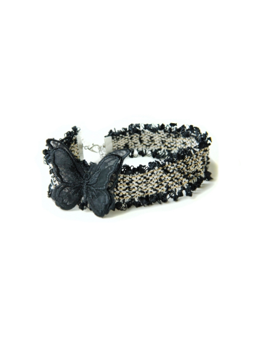 Gothic Retro Fashion Simple Butterfly Black Lace Golden Velvet Female Collar
