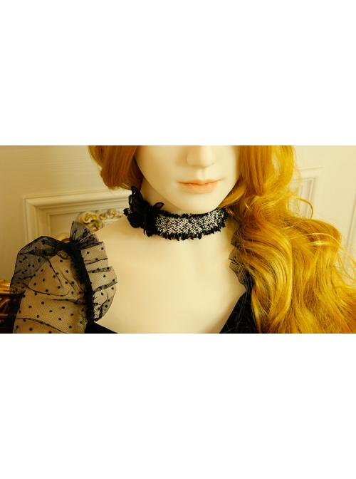 Gothic Retro Fashion Simple Butterfly Black Lace Golden Velvet Female Collar