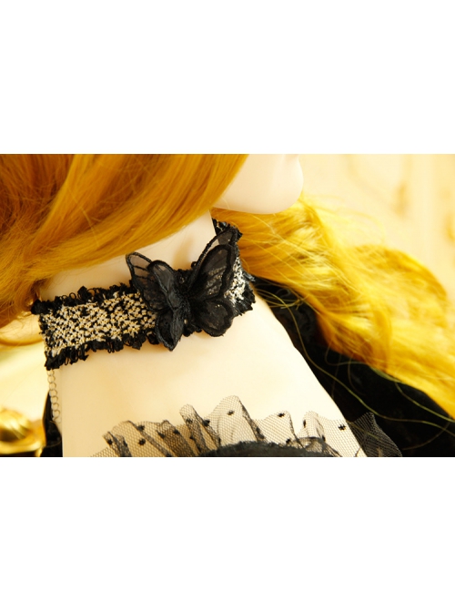 Gothic Retro Fashion Simple Butterfly Black Lace Golden Velvet Female Collar