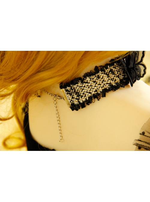 Gothic Retro Fashion Simple Butterfly Black Lace Golden Velvet Female Collar