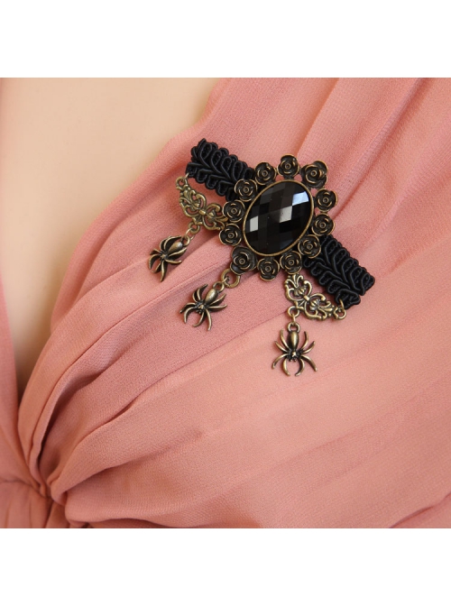 Goth Fashion Black Vampire Personality Spider Handmade Christmas Antique Brooch Buckle