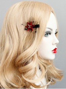 Fashion Gothic Retro Halloween Christmas Red Flowers Black Mesh Adult Female Party Hairpin
