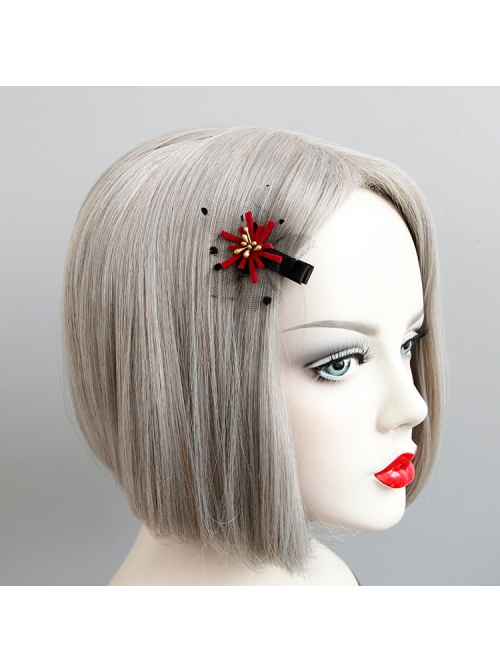 Fashion Gothic Retro Halloween Christmas Red Flowers Black Mesh Adult Female Party Hairpin