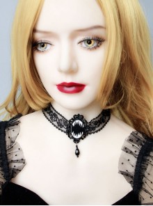 Gothic Fashion Retro Exaggerated Personality Halloween Black Lace Leather Female Pendant Collar