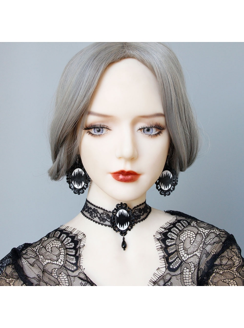 Gothic Fashion Retro Exaggerated Personality Halloween Black Lace Leather Female Pendant Collar