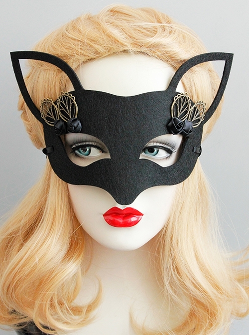 Retro Fashion Personality Black Rose Halloween Masquerade Party Fox Half Face Mask