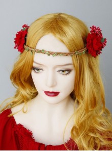 Fashion Personality Leisure Holiday Christmas Fairy Red Garland Rattan Headdress