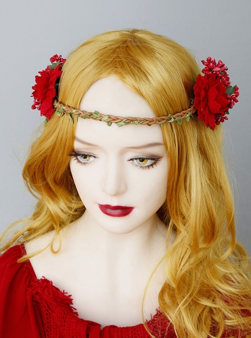 Fashion Personality Leisure Holiday Christmas Fairy Red Garland Rattan Headdress
