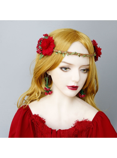 Fashion Personality Leisure Holiday Christmas Fairy Red Garland Rattan Headdress